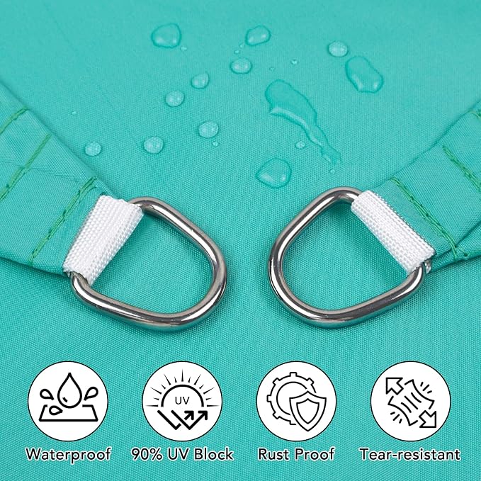 Artpuch Waterproof Sun Shade Sail, 12'x16' Turquoise Rectangular, UV Resistant Rain Canopy, Curved Edges Shade Cloth for Outdoor Patio, Deck, Yard