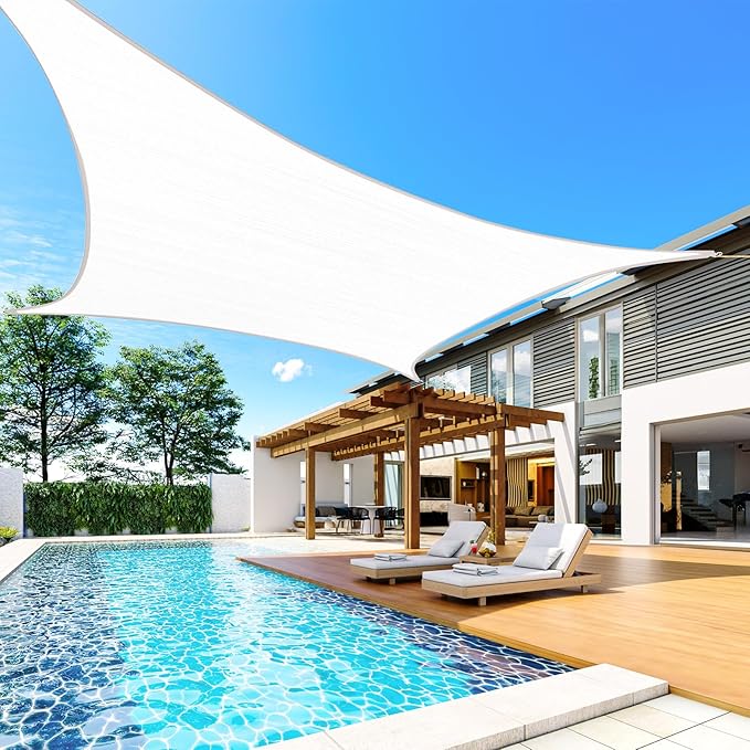 Quictent 20x16ft Rectangular Sun Shade Sail 185G HDPE Canopy 98% UV Block Outdoor Patio Garden Commercial Deck with Hardware Kit (White)