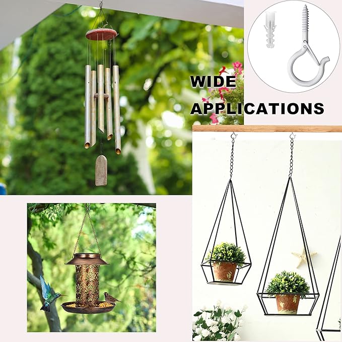 PlusRoc 40 Pack Ceiling Hooks for Hanging Plants Outdoor String Lights Heavy Duty, 2.2 Inch Eye Hook Screw in Cup Hooks Q-Hanger for Patio Lights, Wall Wood Fence Deck Mount(White)