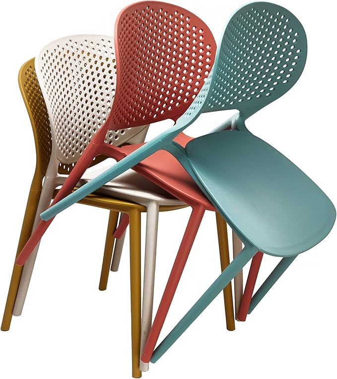 2xhome Set of 2 Patio Dining Chairs | Modern Stackable Outdoor Pool Side Chair | Weather Resistant Plastic for Yard, Porch, Balcony, Kitchen, Yellow