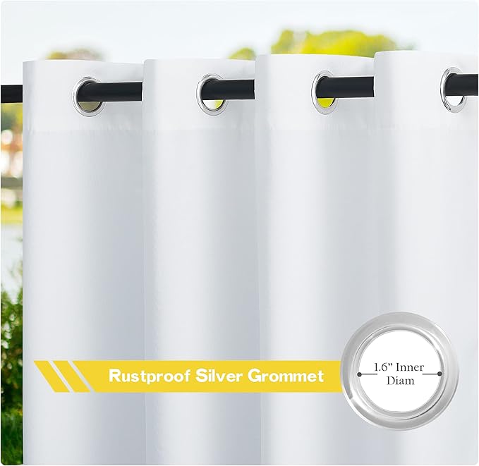 NICETOWN Canvas Waterproof Outdoor Curtains for Patio, Rustproof Grommet Indoor Outdoor Light & Heat & Cold Blocking Porch Curtains for Yard/Gazebo/Porch, W55 x L78, Lily White