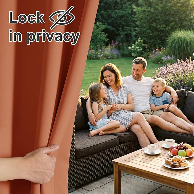 RYB HOME Outdoor Curtains for Patio Waterproof Block Sunlight Thermal Insulated Privacy Assured Thick Outside Curtains for Porch, Gazebo, Pergola, W52 x L84, Mecca Red, 1 Panel