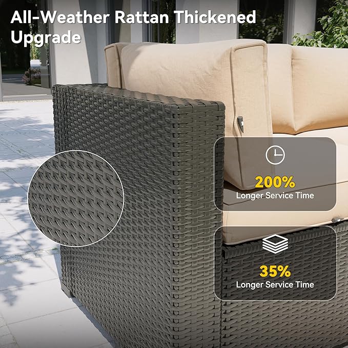 Aoxun Patio Furniture Set, 7 Piece Outdoor Sectional Sofas with Waterproof Cover, Wicker Rattan Outdoor Furniture Patio Conversation Set for Backyard, Garden Begin