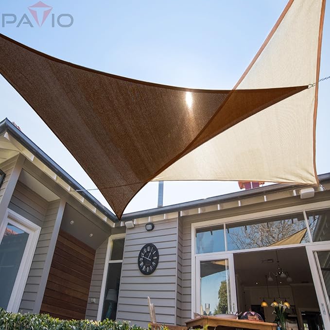 Patio Paradise 7' x 7' x 7' Sun Shade Sail Triangle Canopy Shade Cloth Fabric Sunlight Block Patio Pergola Cover HDPE Deck Awning for Outdoor Backyard Roof Shading, Brown