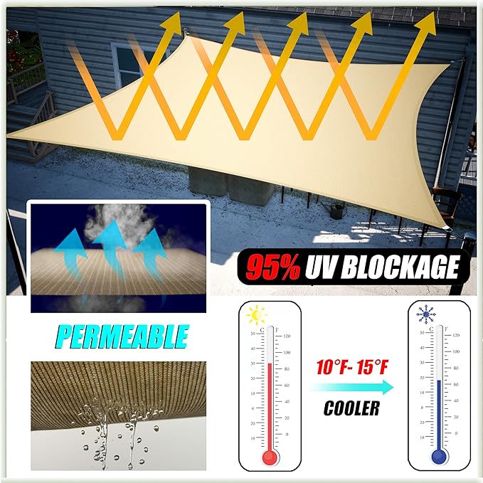 Amgo Custom Size 11' x 12' x 16.3' Beige Right Triangle Sun Shade Sail UPF50+ AGTAPRT12, Order to Make Canopy Awning, 95% UV Blockage, Water & Air Permeable, Commercial Standard (We Customize)