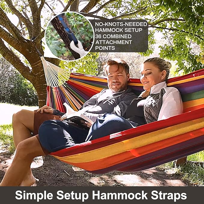 Brazilian Double Hammock with Tree Straps,Extra Large 94x63IN,2 Persons Hammock for Backyard Patio Outdoor and Indoor,450lbs Weight Capacity,Soft Woven Cotton Fabric - Dark Grey