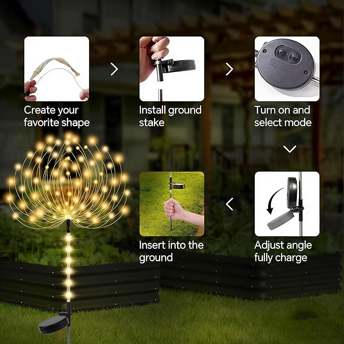 Garden Decor Solar Lights Outdoor,155LED 8 lighting modes pole light Waterproof Warm White Solar Garden Lights for Christmas, Halloween Decoration,Yard, Patio, Porch,Flower Pot,Pathway (2Pack)