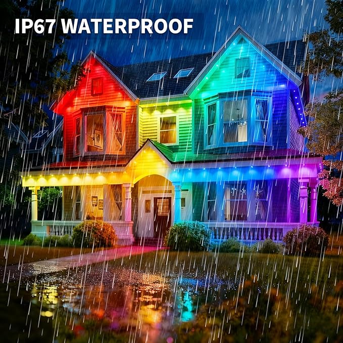 Permanent Outdoor Lights, 200ft Smart Eave Lights with RGB LED Light, IP67 Waterproof, App Control, DIY RGB Light for House Halloween Decorations