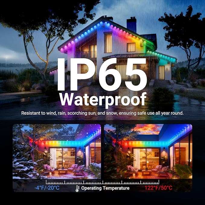 NEEWER 96ft Permanent Outdoor Lights for House Decor, Smart AI RGBCW Outside Eaves String Christmas Lighting with 60 LED Lights App Control 50+ Scenes IP65 Waterproof, Compatible with Alexa, NR02