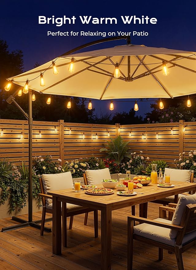 Brightown 202FT Solar String Lights Outdoor Waterproof, Patio Lights with Remote and 65+2 LED Shatterproof Bulbs, Dimmable & Timable, 3 Light Modes, Solar Lights Outdoor for Yard Camping Party Outside