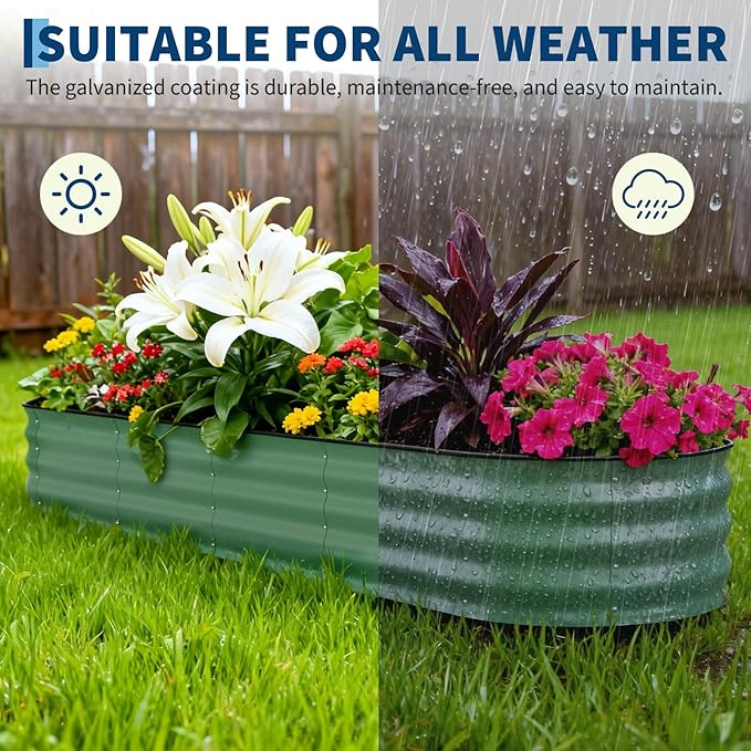 Garvee 2 Pack Galvanized Raised Garden Beds - 8x2x2ft Planter Box for Vegetables, Flowers, Rust-Resistant Garden Box, Easy Assembly Raised Beds, Durable Planters for Outdoor Plants, Green