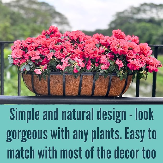 LaLaGreen Outdoor Wall Planter - 8 Pack, 30 Inch Large Metal Basket with Coco Liner, Long Window Flower Box Deck Railings Hanging Horse Trough Balcony Plant Pot Garden Fence Balcony Patio Rail