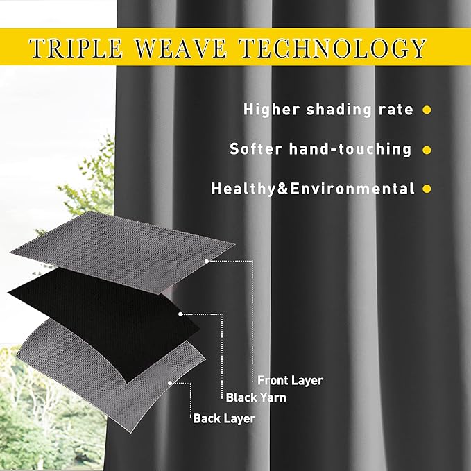 NICETOWN 2 Panels Weighted Blackout Curtains for Patio Waterproof, Top & Bottom Grommet & Back Tab Fixed Outdoor Curtains Windproof Drapes Thermal Insulated for Porch, W84 x L84, Grey