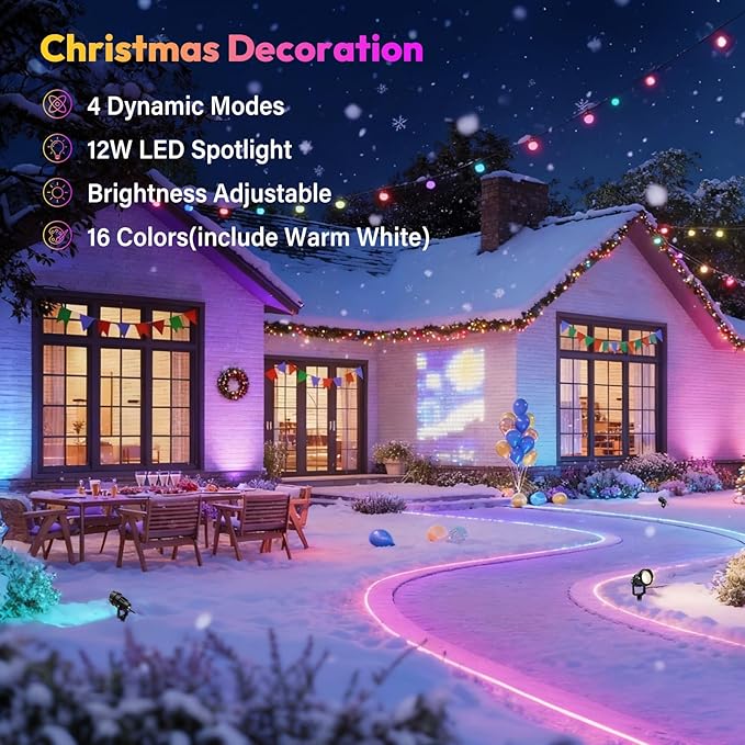 Halloween Christmas Spotlight Outdoor Color Changing Landscape Spotlights,12W RGBW LED Outdoor Spot Lights for Yard Garden Decor,Waterproof 110V Plug in Landscape Lighting with Remote,8 Packs