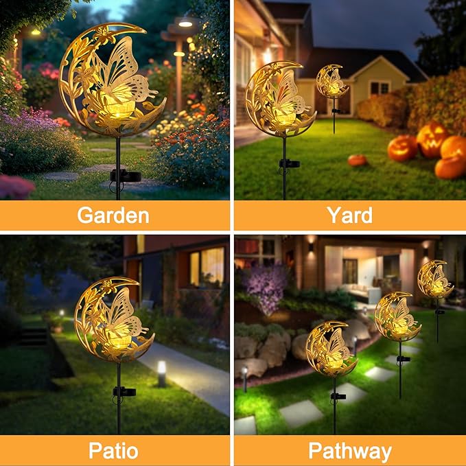 JOBOSI Solar Moon Butterfly Decorative Gift, Solar Butterfly Ground Stake Light, Mother's Day Gift,Gifts for Women Grandmother, Garden Lawn Decor Christmas & New Year Gift
