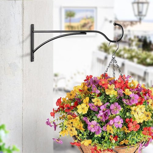 11 Inch 2 Pack Heavy Duty Plant Hangers Outdoor, Metal Plant Brackets for Hanging Baskets, Plant Wall Hooks for Bird Feeders, Wind Chimes & Lanterns, Premium Metal Hooks Matte Black, 30lbs Capacity