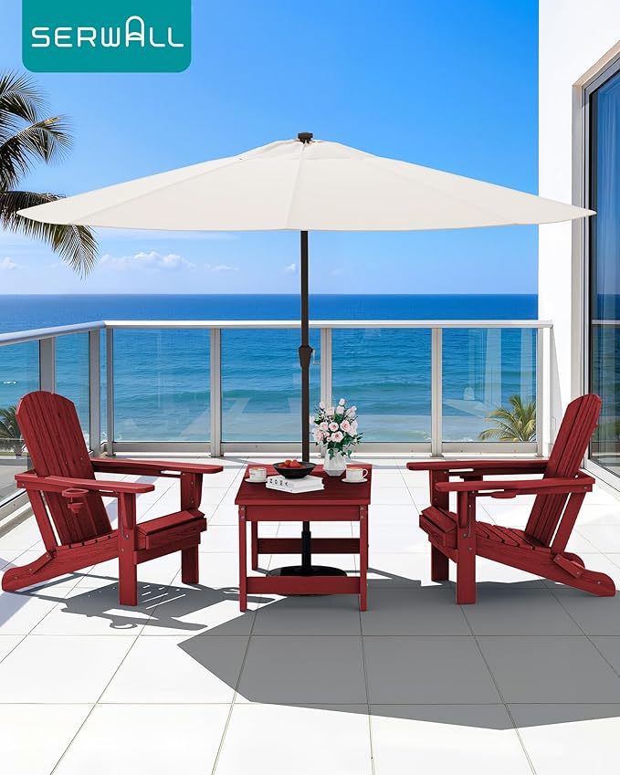 SERWALL Outdoor Coffee Table with 1.69" Umbrella Hole, HDPE Patio Coffee Table for Outside, Rectangle, Red
