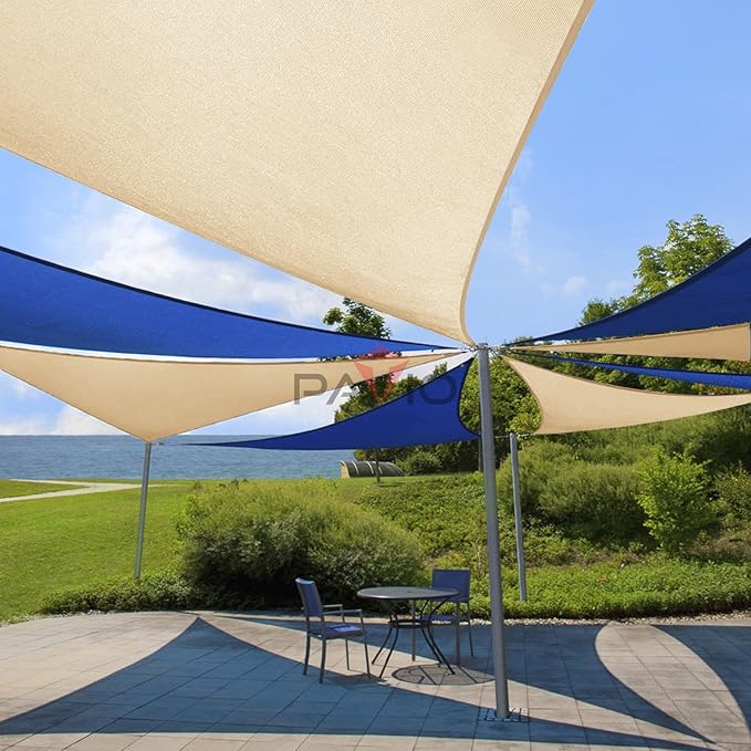 Patio Paradise 16' x 16' x 16' Sun Shade Sail Triangle Canopy Shade Cloth Fabric Sunlight Block Patio Pergola Cover HDPE Deck Awning for Outdoor Backyard Roof Shading, Beige