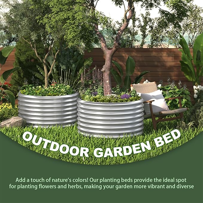4 Pack 3x3ft Round Galvanized Raised Garden Bed Outdoor, Metal Garden Bed for Vegetables, Above Ground Garden Box for Flower, Steel Raised Beds for Gardening - 3ftx3ftx10inch