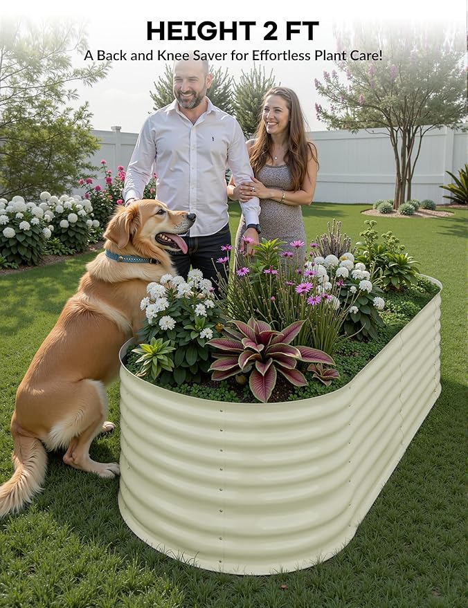 GarveeLife 2 Pcs Raised Garden Beds Outdoor 6x3x2 ft - Galvanized Steel Planter Box for Vegetables, Flowers, Rust-Resistant, Easy Assembly Raised Beds, Durable Planters for Outdoor Plants, Beige