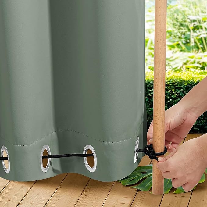 NICETOWN 2 Panels Waterproof Outdoor Curtains Fixed Grommet & Back Tab on Top & Bottom, Thermal Insulated Keep Rain & Sun Out Privacy Windproof Outdoor Draperies with Rope, W52 x L72, Sage Green