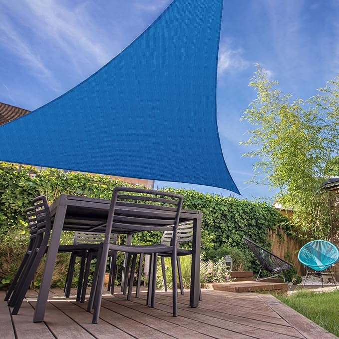 E&K Sunrise 13' x 13' x 13' Sun Shade Sail Triangle Canopy Shade Cover UV Block for Patio Backyard Garden Outdoor (Blue)