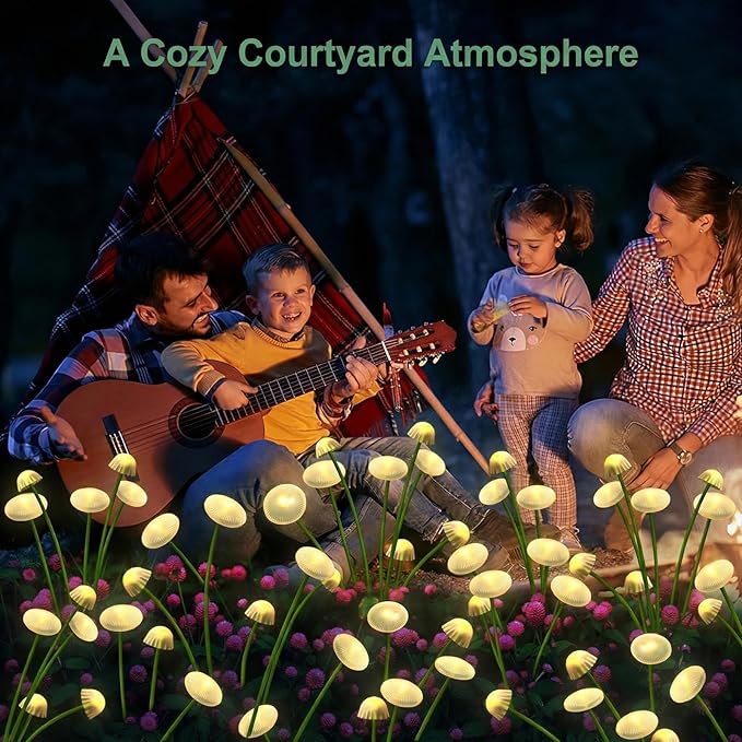 4 Pack 32LED Solar Garden Lights, 8 Lighting Modes Swaying Mushroom Lights, IP65 Waterproof Outdoor Decor for Garden, Yard, Patio, Pathway & Gifts for Women, Grandma (Warm White)