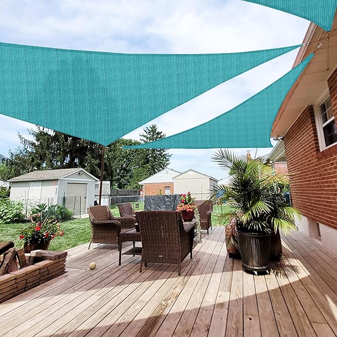 Patio Paradise 28' x 28' x 28' Sun Shade Sail Triangle Canopy Shade Cloth Fabric Sunlight Block Patio Pergola Cover HDPE Deck Awning for Outdoor Backyard Roof Shading, Turquoise