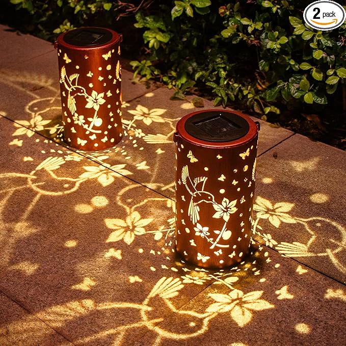 2 Pack Solar Lanterns Outdoor Waterproof Hummingbirds Birthday Gifts for Women Mom Grandma Garden Decor Hanging LED Decorative Light for Patio Yard Lawn Gardening Gifts