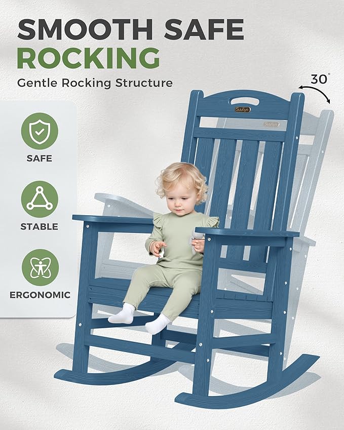 Oversized Outdoor Rocking Chairs Set of 4, High Back Porch Rocking Chair, HDPE All Weather Resistant Patio Chairs, 380lbs Weight Capacity, Navy Blue