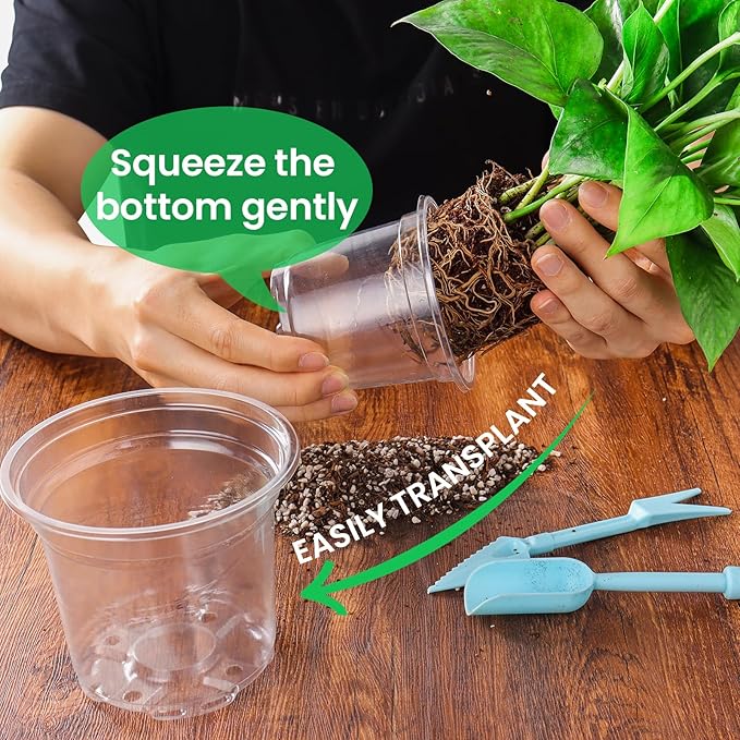 30 Packs 7/5/4 Inch Reinforced Clear Nursery Pots with Drainage Hole, Transparent Variety Pack Plastic Plant Pot Seedling Planter for Vegetable Propagation, Root Cutting, Seed Starting