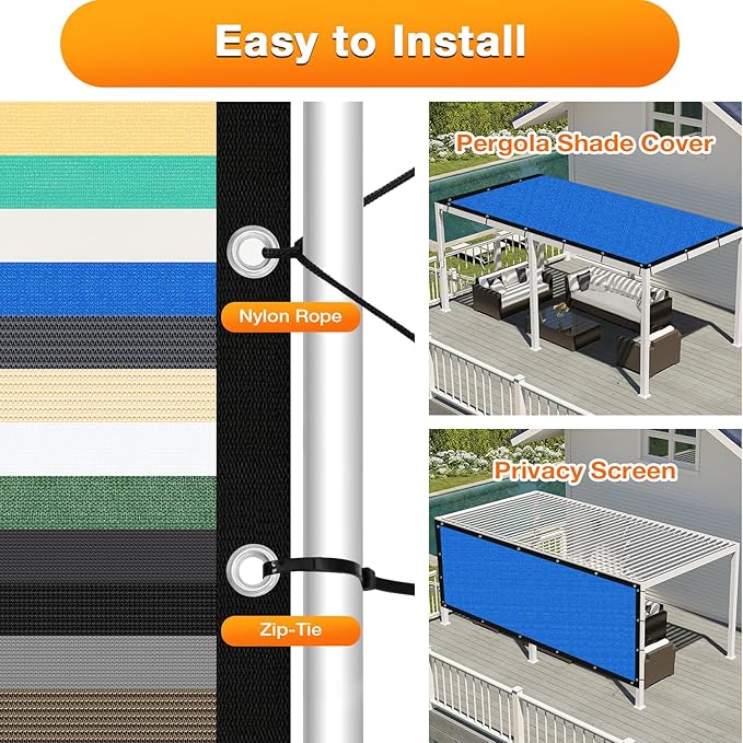 Artpuch Outdoor Pergola Shade Cover 11' X 13' Sun Shade Cloth with Grommets, 90% UV Protection Canopy Patio Privacy Screen (Customized Available) GN107, Blue