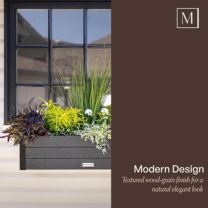 Mayne Vista 3ft Modern Window Box Planter with Panel Design and Drainage Hole