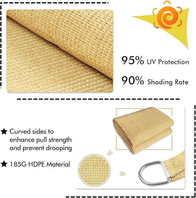 KANAGAWA Sun Shade Sail 12'x16' Sand Rectangle UV Block Canopy Awning Shelter Fabric Cloth Screen for Outdoor Patio Garden Backyard Activities