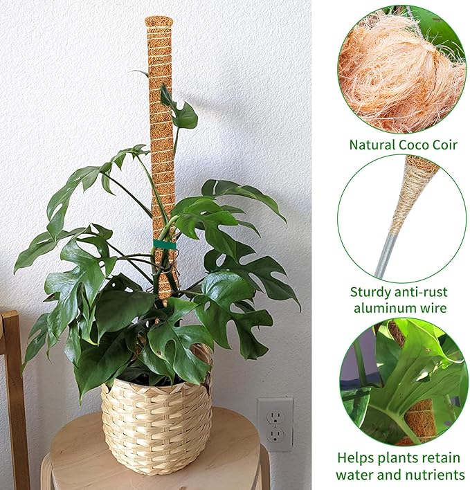 2 Pack 39 Inch Moss Pole Monstera Plant Support, Coir Moss Poles for Climbing Indoor Plants, Bendable Plant Stake Trellis for Potted Plant, Pothos, Philodendron