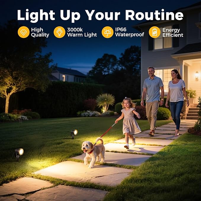 L LOHAS LED 12W Dusk to Dawn Outdoor Lighting, Auto On/Off 3000K Landscape Outdoor Spotlight, IP66 Waterproof Plug in Spot Lights for Yard, Garden, House, Pathway, Plant(4 Pack)