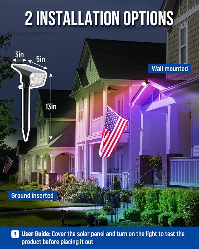 Solar Spot Lights Outdoor, 9 Lighting Modes RGB, Solar Lights Outdoor Waterproof IP65, 63 LED Landscape Spotlights for Holiday Decorations-10 Pack
