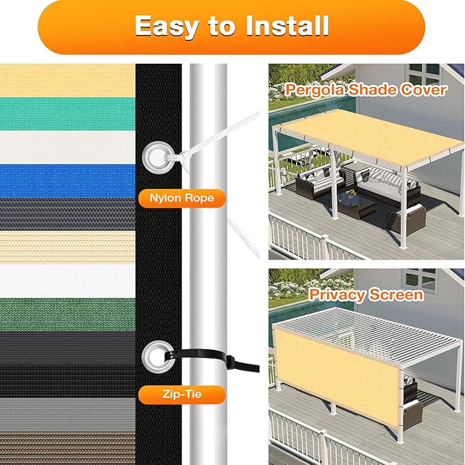 Artpuch Outdoor Pergola Shade Cover 17x24 FT Sun Shade Cloth with Grommets Sand 90% UV Protection Canopy Patio Privacy Screen (Customized Available)