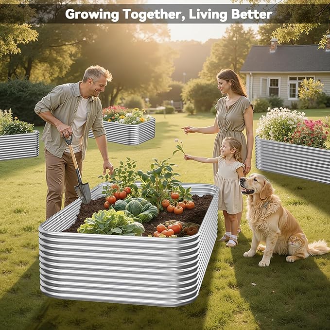 3 Pack Tall 4x2x1.5FT Raised Beds for Gardening, Corrugated Galvanized Steel Raised Garden Bed, Outdoor Metal Above Ground Garden Bed for Vegetables and Flowers