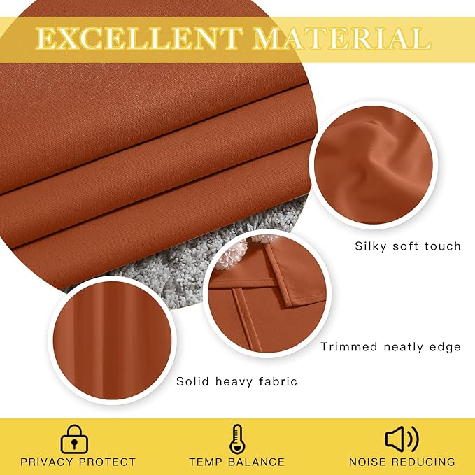 NICETOWN Blackout Living Room Curtain 108 inches Length - Grommet Thermal Insulated Cold & Heat Blocking Window Treatment Sound Reducing Drape for Bedroom (Burnt Orange, 1 Panel, W52 x L108)