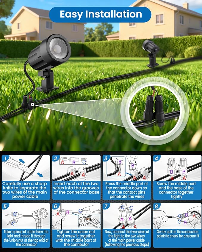 ZZXX All-in-One LED Landscape Lighting Kit, 4-Pack Low Voltage Landscape Lights with Transformer 32FT Wire and Connectors, 2700K Waterproof Outside Spotlights for Yard Garden Tree Pathway House