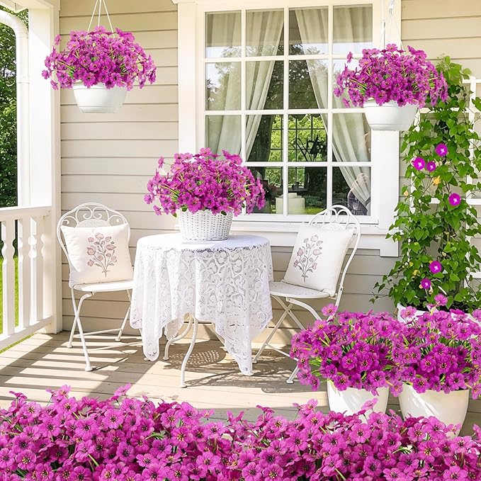 MACTING Artificial Flowers for Outdoors Fake Flowers UV Resistant No Fade Faux Plastic Plants for Planters Garden Patio Porch Porch Window Box Home Outside Spring Decorations (Purple)