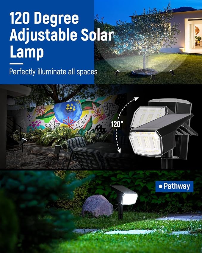 Solar Spot Lights Outdoor IP67 Waterproof 6 Pack, 63 LED 3 Modes Solar Landscape Spotlights for Yard Garden Pathway Wall House Garage (Cool White)