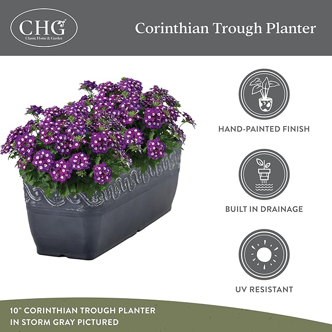 Classic Home and Garden Corinthian Trough, 10", Ivory Ash (Pack of 3)