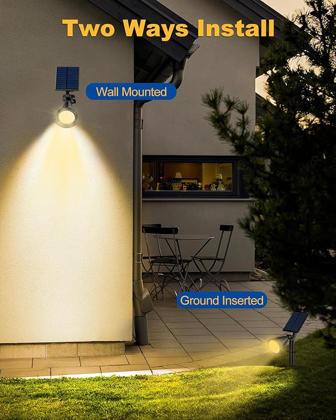 Outdoor Solar Spot Lights, 6 Pack IP65 Waterproof Spotlights with 4 Modes, Auto On/Off Solar Landscape Lights for Flood, Wall, Pathway (Warm White)