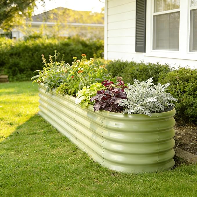2-Pack Galvanized Raised Garden Bed 8x4x1.5 | 10x2x1.5 ft, 18" Tall Metal Planter Boxes Outdoor for Vegetable Herbs, Modular Raised Flower Bed for Gardening with Zn-Al-Mg Coated - Moss Green