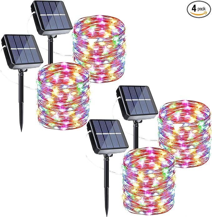 Joomer Solar Fairy Lights, 4-Pack Total 104FT 320LED Solar String Lights Outdoor Waterproof 8 Lighting Modes for Fence Party Garden Patio Yard Home Holiday Tree Outdoor Decoration (Multicolor)