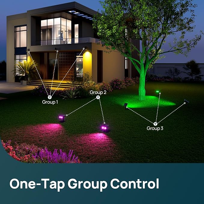 Linkind Smart Solar Spot Lights Outdoor SL5C, Solar Lights Outdoor Spotlight Cool/Warm White/Color Changing, APP/Voice Control, IP67 St. Patrick's Day Decorations for Yard, Garden, Pathway(2 Pack)