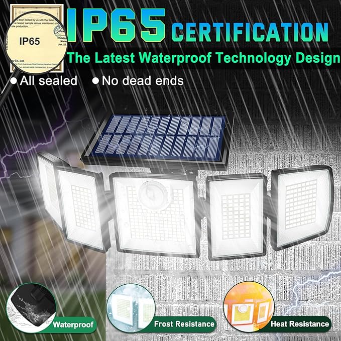 Solar Lights Outdoor Waterproof Motion Sensor - 416 LEDs 3000 Lumens Super Bright 3 Brightness 3 Modes 2400mAh 360° Illumination 32ft Solar Flood Security Light for Outside (With ‎Remote Control, 2)
