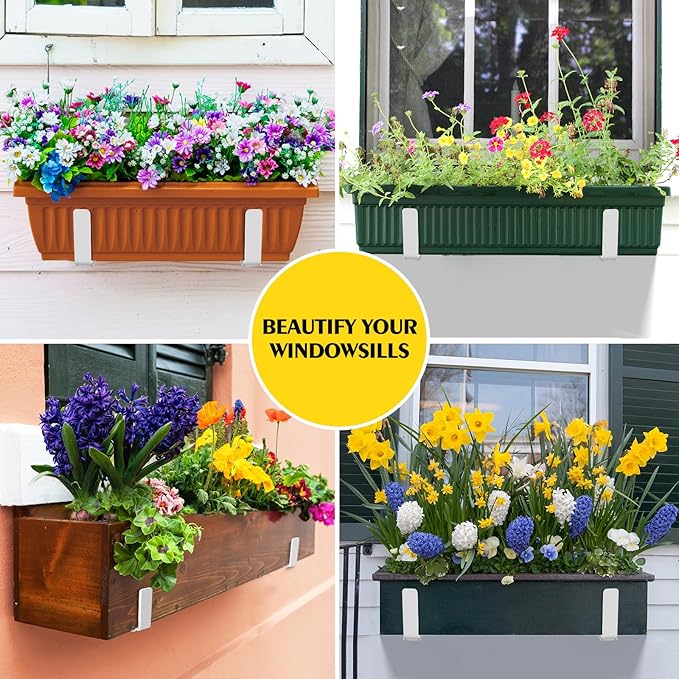 LukLoy Window Planter Box Brackets, 2 Pack Adjustable Heavy Duty Wall Mount Window Flower Boxes Outdoor with Bracket (6 to 12 in), with 70lbs Capacity, White